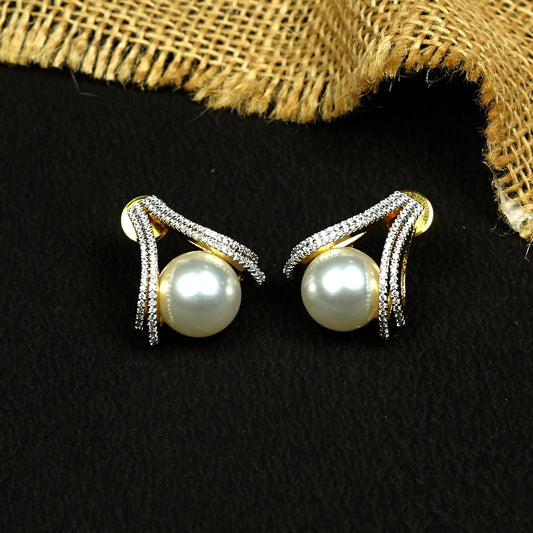 Zevar Club 18K Gold-Plated Cubic Zirconia & White Pearl Sculpted Swirl Stud Earrings