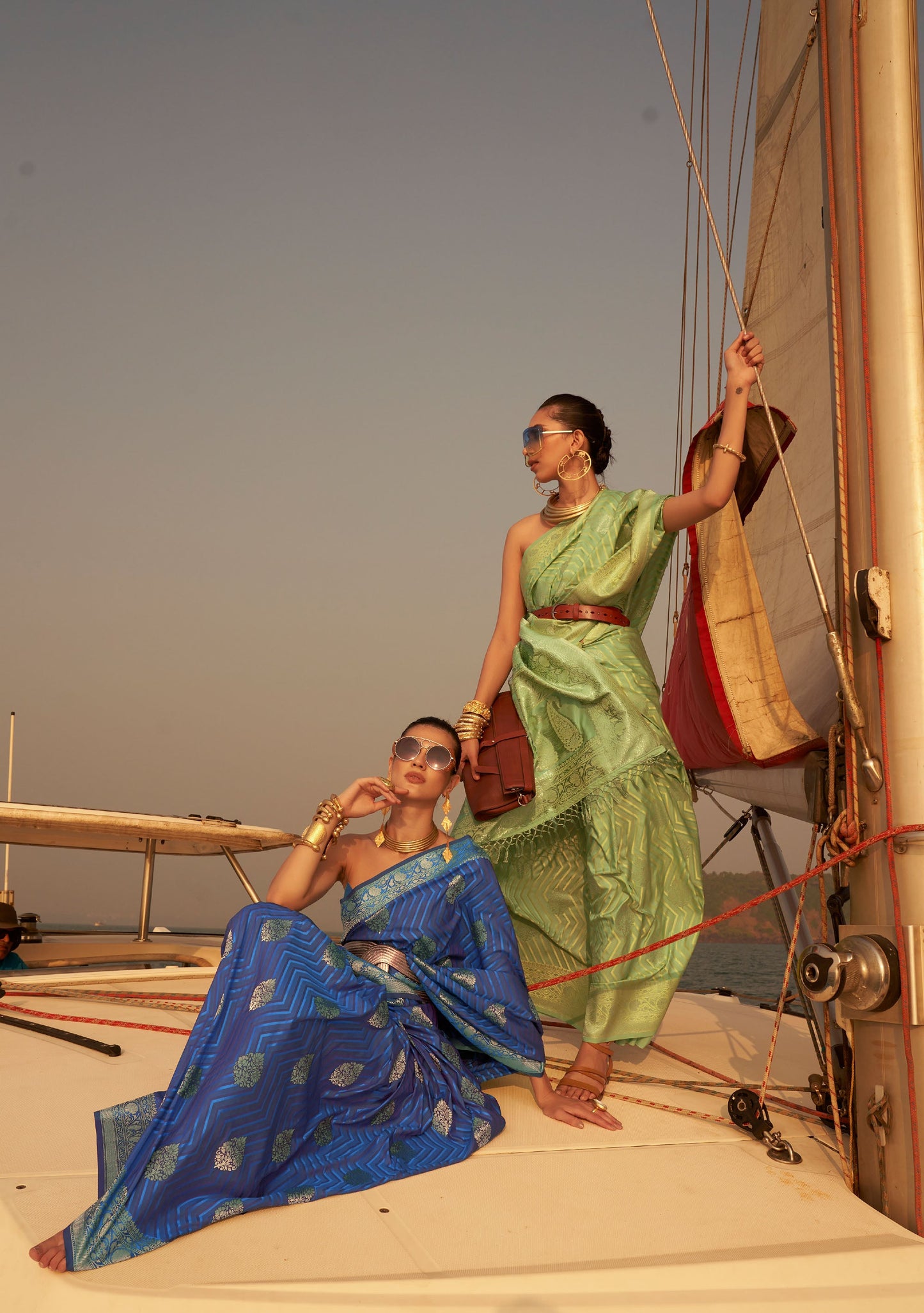 Sage Green Kingston Pure Satin Nylon two tone saree