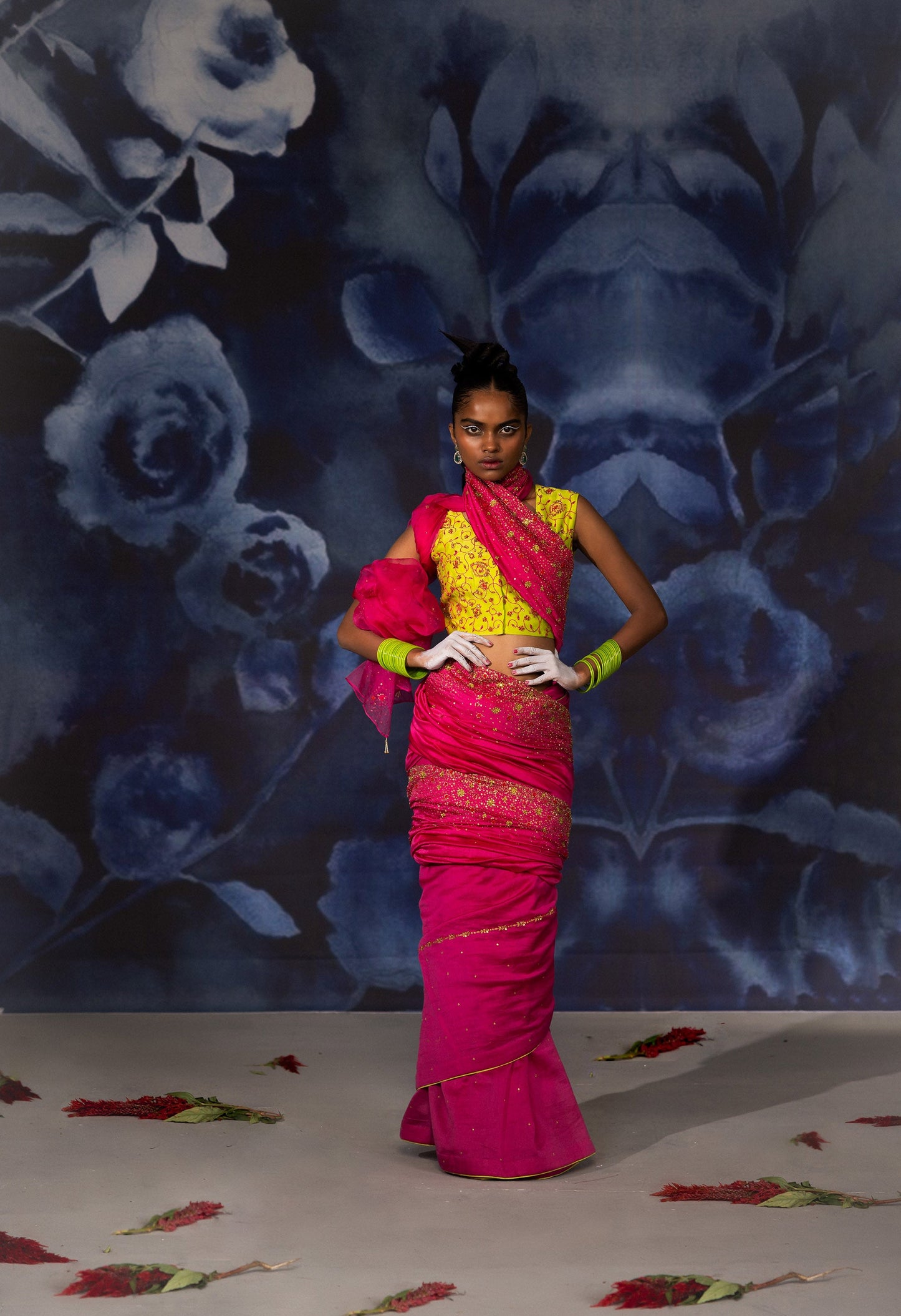 Pink and Green Chanderi Vastralekha Saree