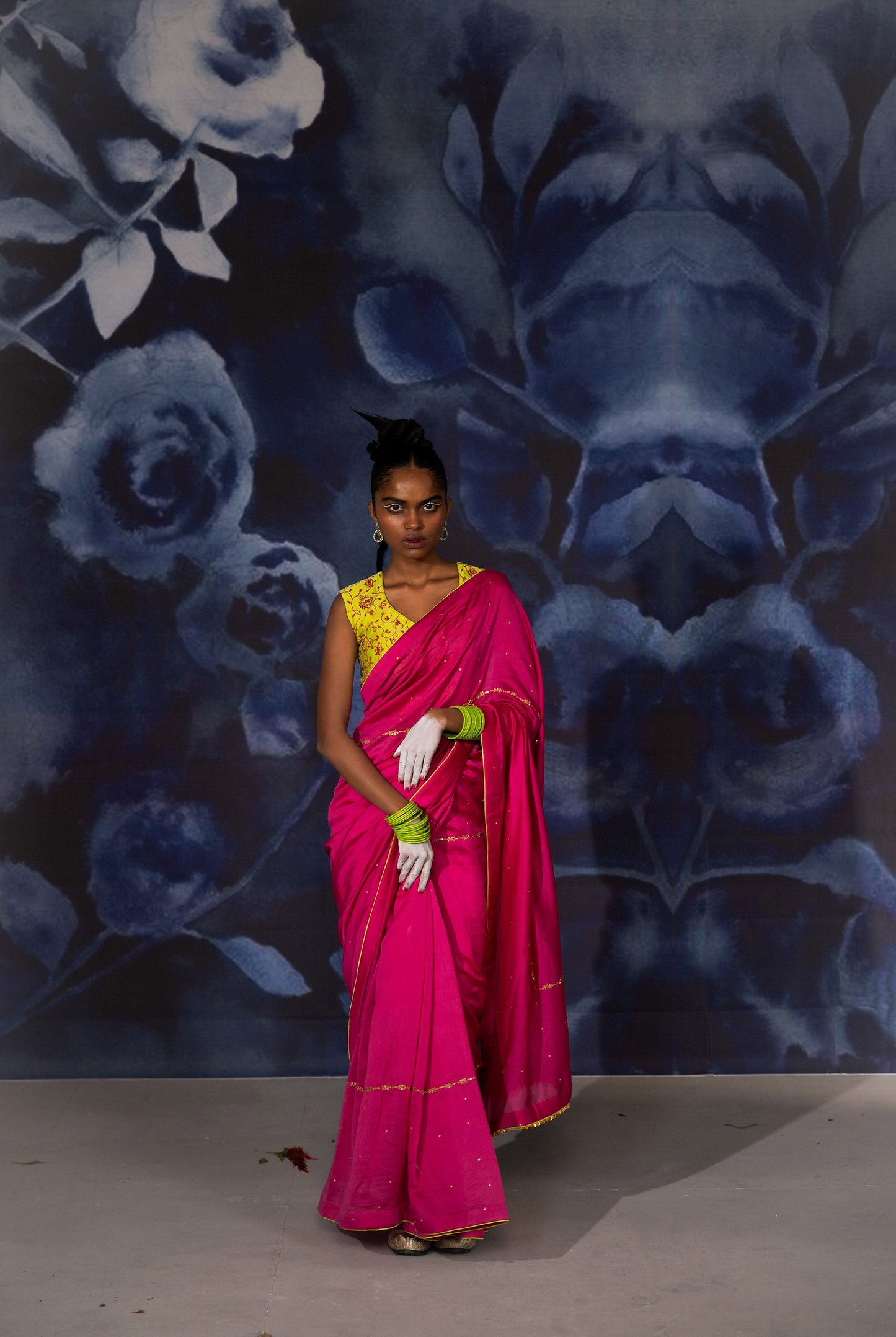 Pink and Green Chanderi Vastralekha Saree
