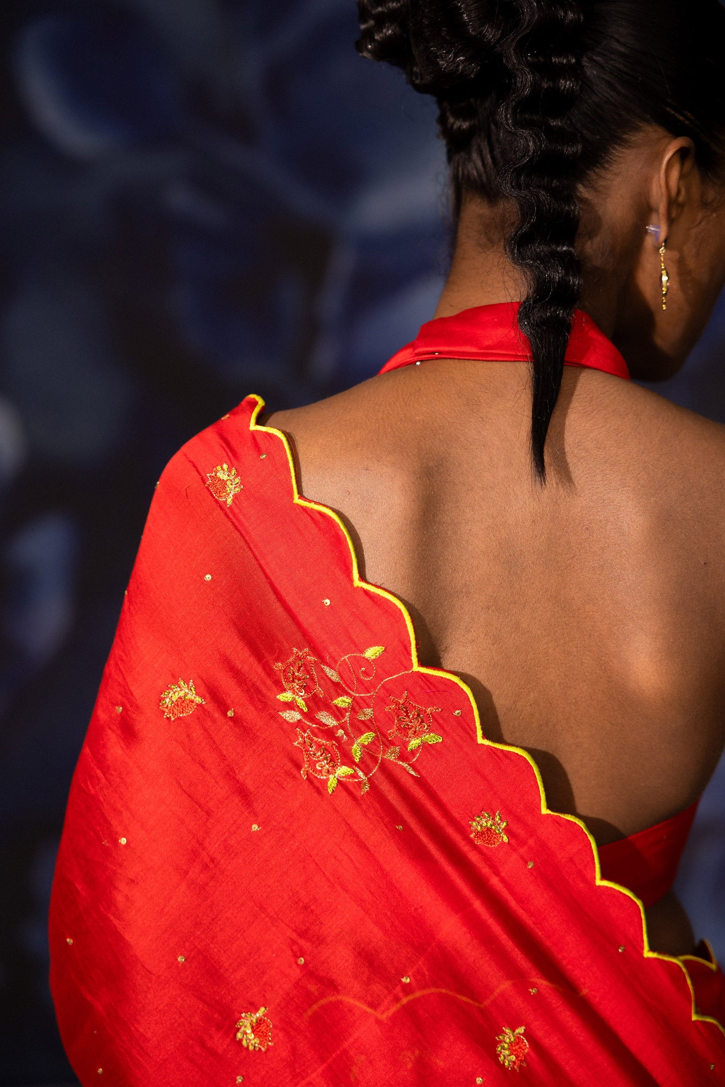 Red and Green Chanderi Hand Embroidered Vastralekha Saree