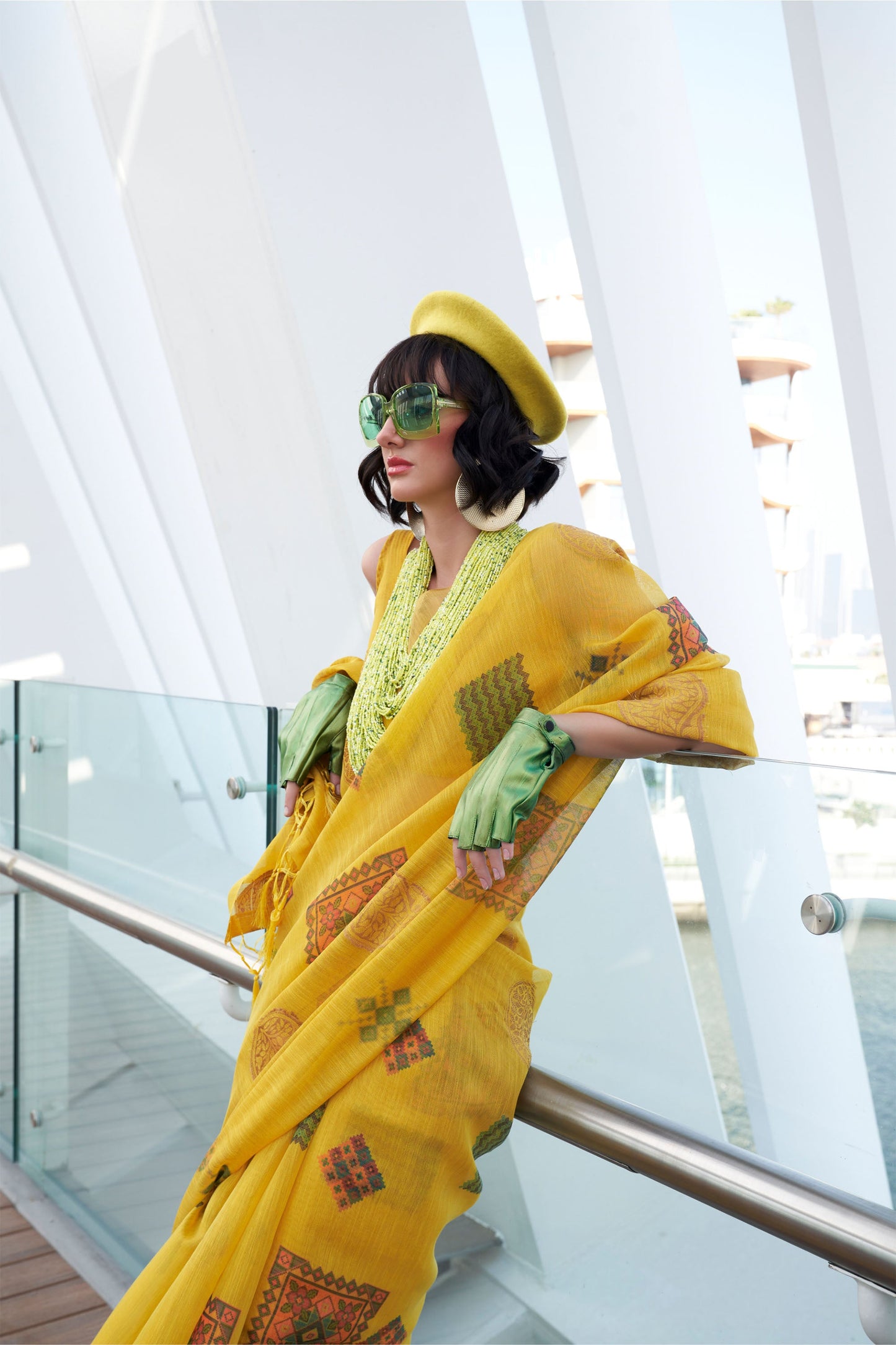 Yellow Kroma Zari Tissue handwoven Printed Silk Saree