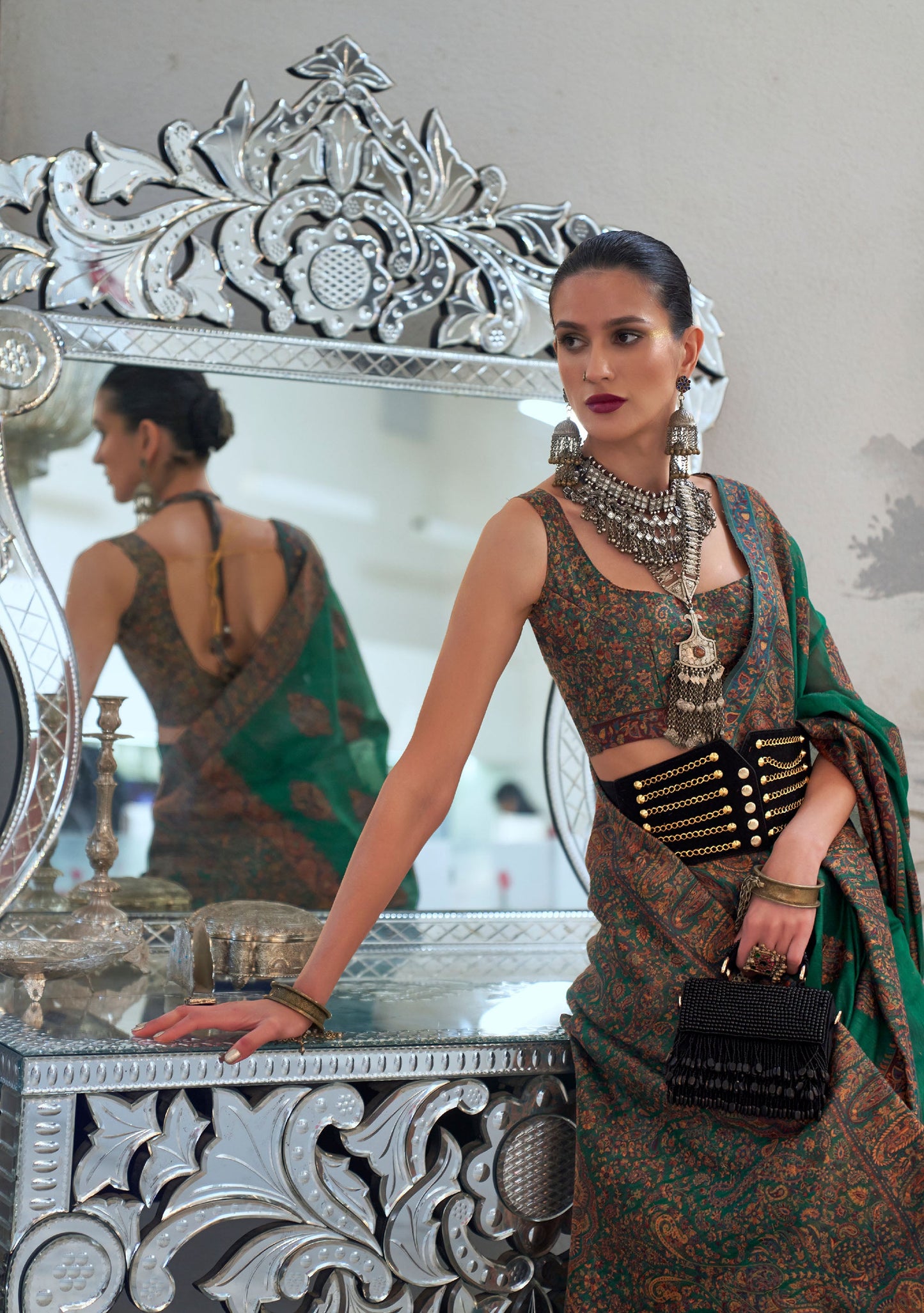 Emerald Green Kqaalib Kashmiri Handloom saree