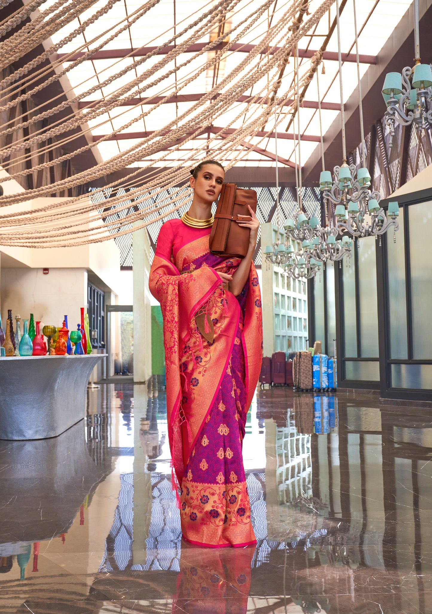 Magenta Kalkaa Chaap Handloom silk Saree