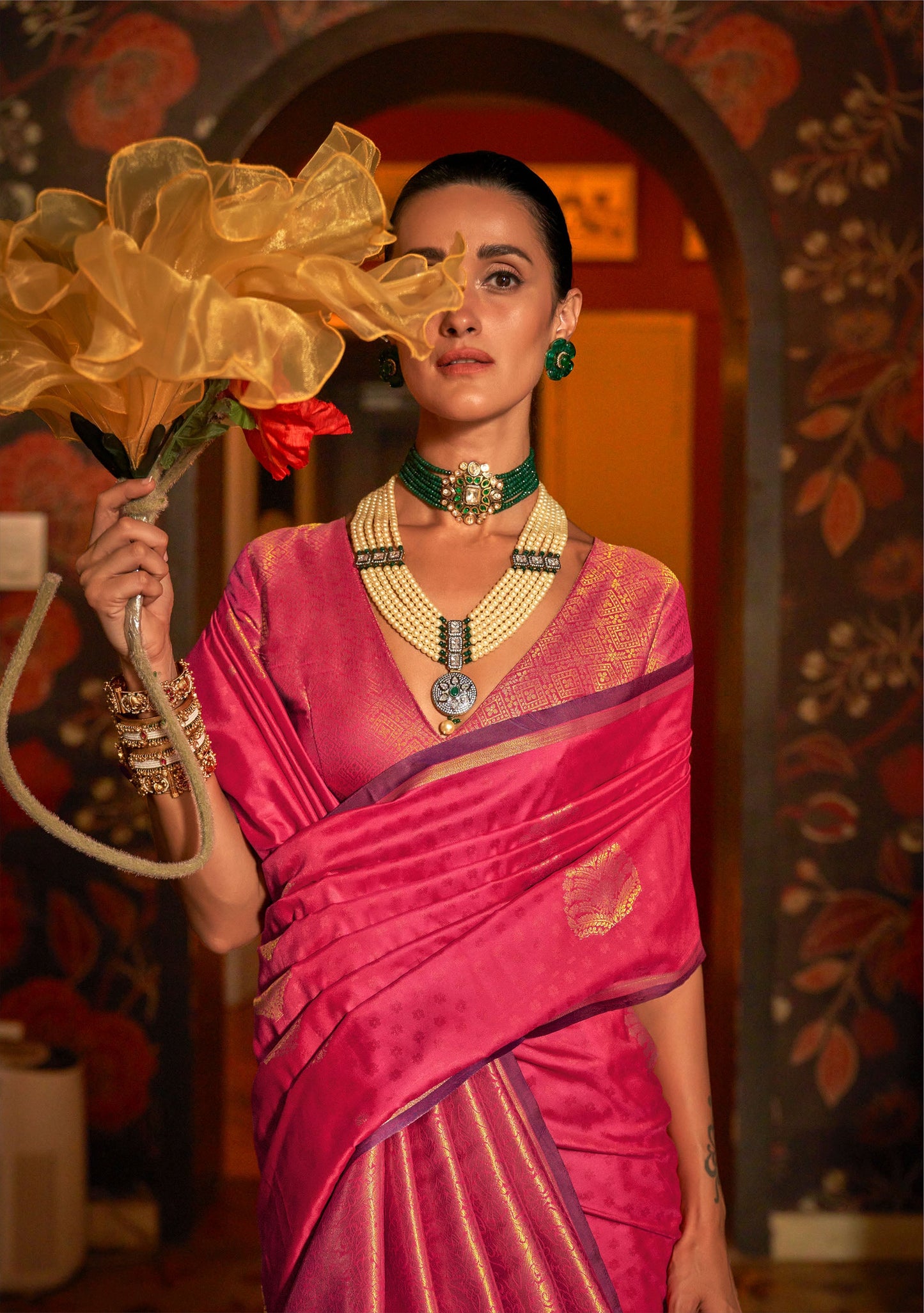 Baby Pink Kaakshi Handwoven Silk Saree