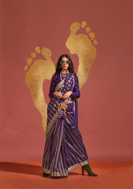 Violet Ksatsuma Pure Viscose Handloom Silk Saree