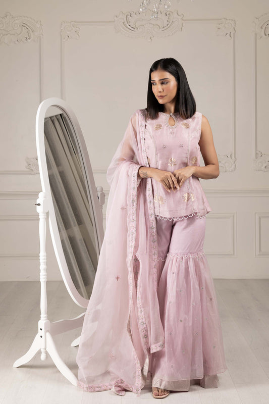 Royalty Lilac Banaras Organza Thread & Pearl Sharara