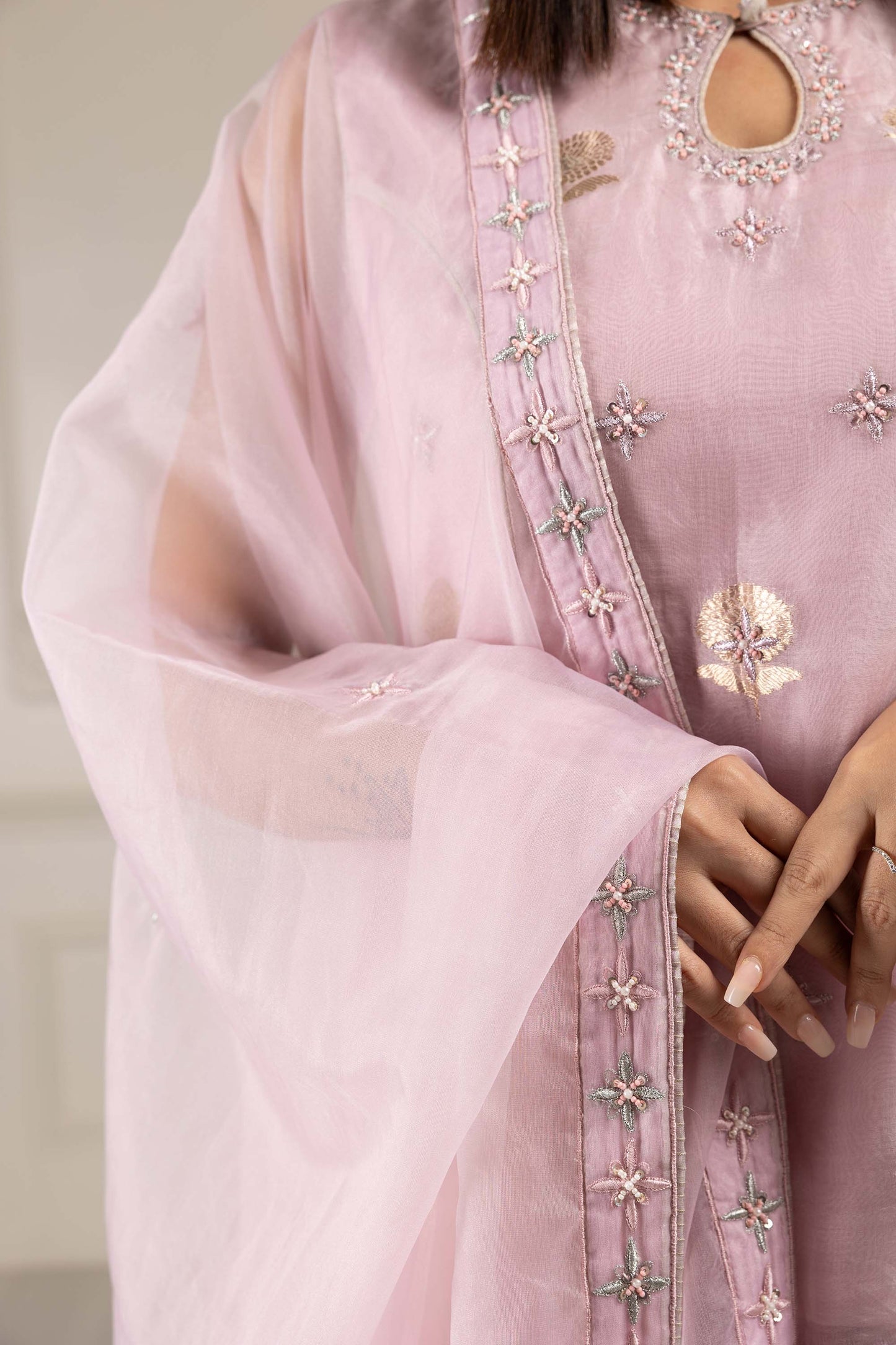 Royalty Lilac Banaras Organza Thread & Pearl Sharara