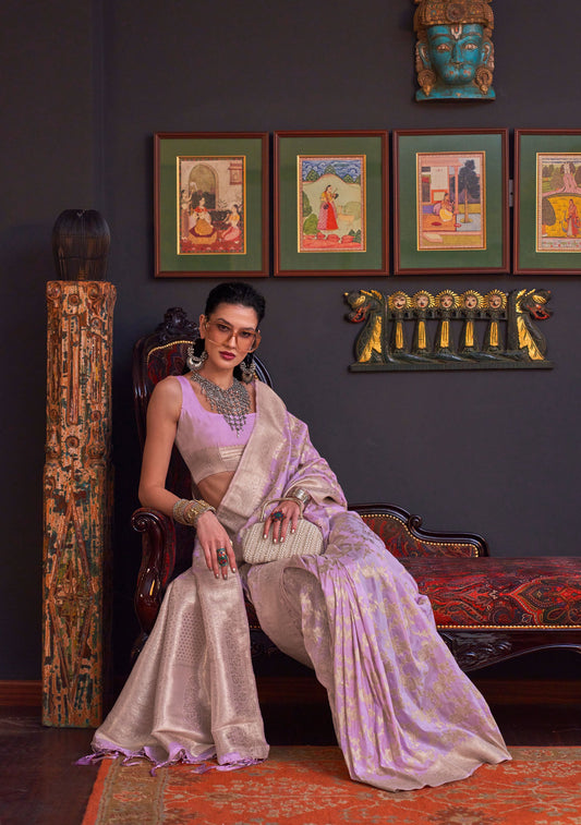 Lilac Khabutai Pure katan Handloom Silk Saree