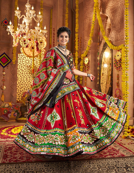 Maroon Organic Cotton Aari & Foil Work Navratri Chaniya Choli