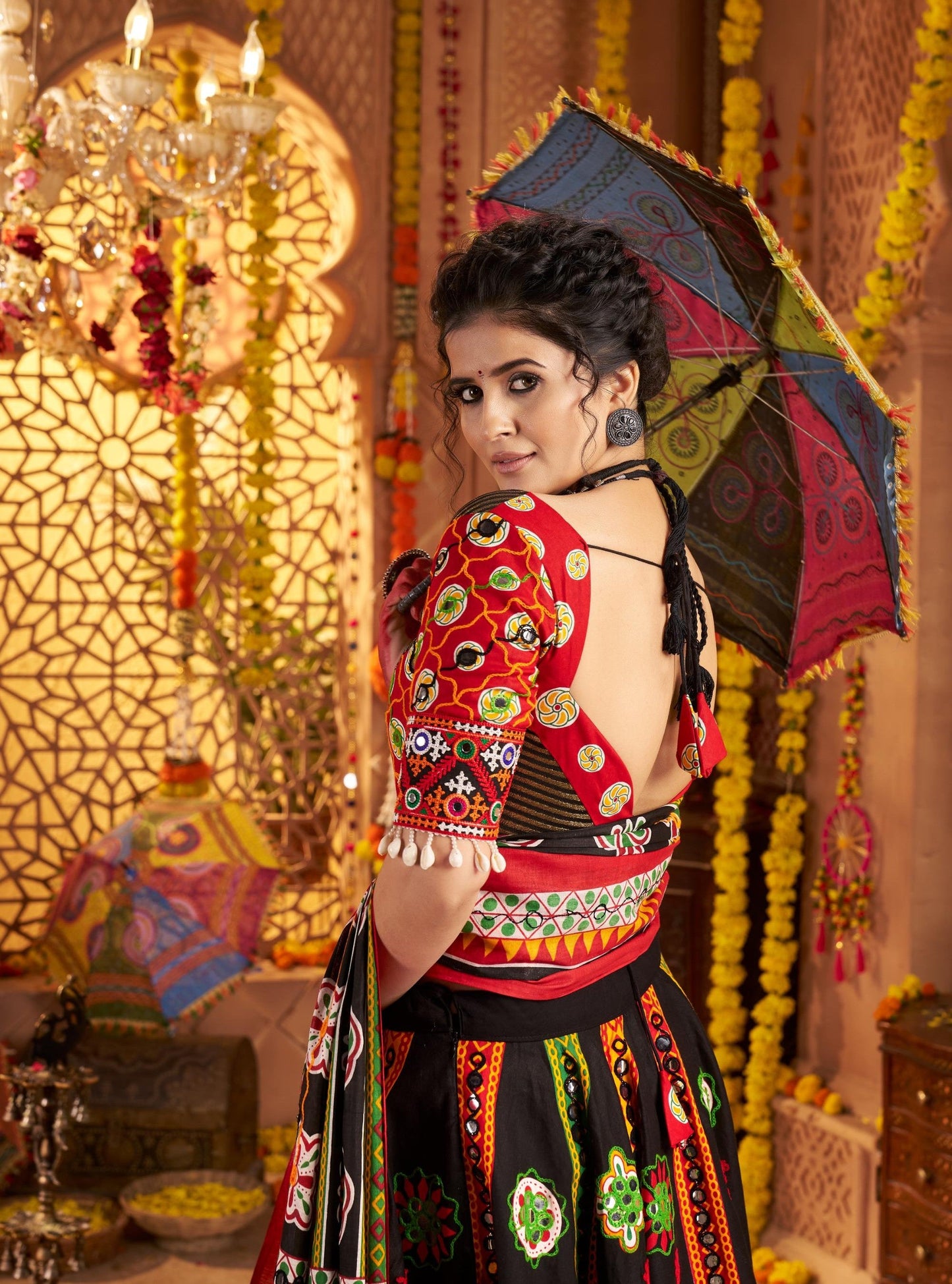 Black Organic Cotton Aari & Foil Work Navratri  Chaniya Choli