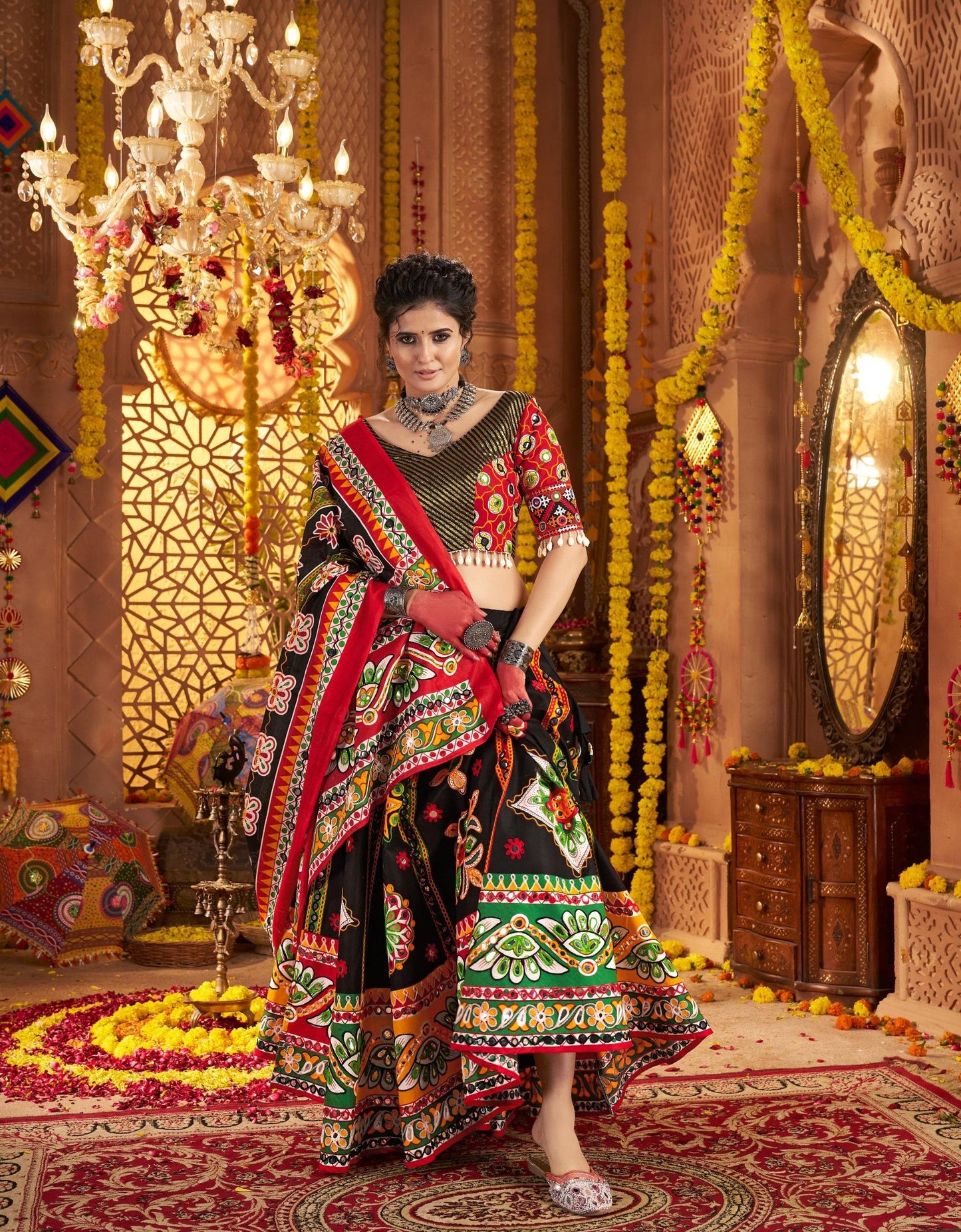 Black Organic Cotton Aari & Foil Work Navratri  Chaniya Choli