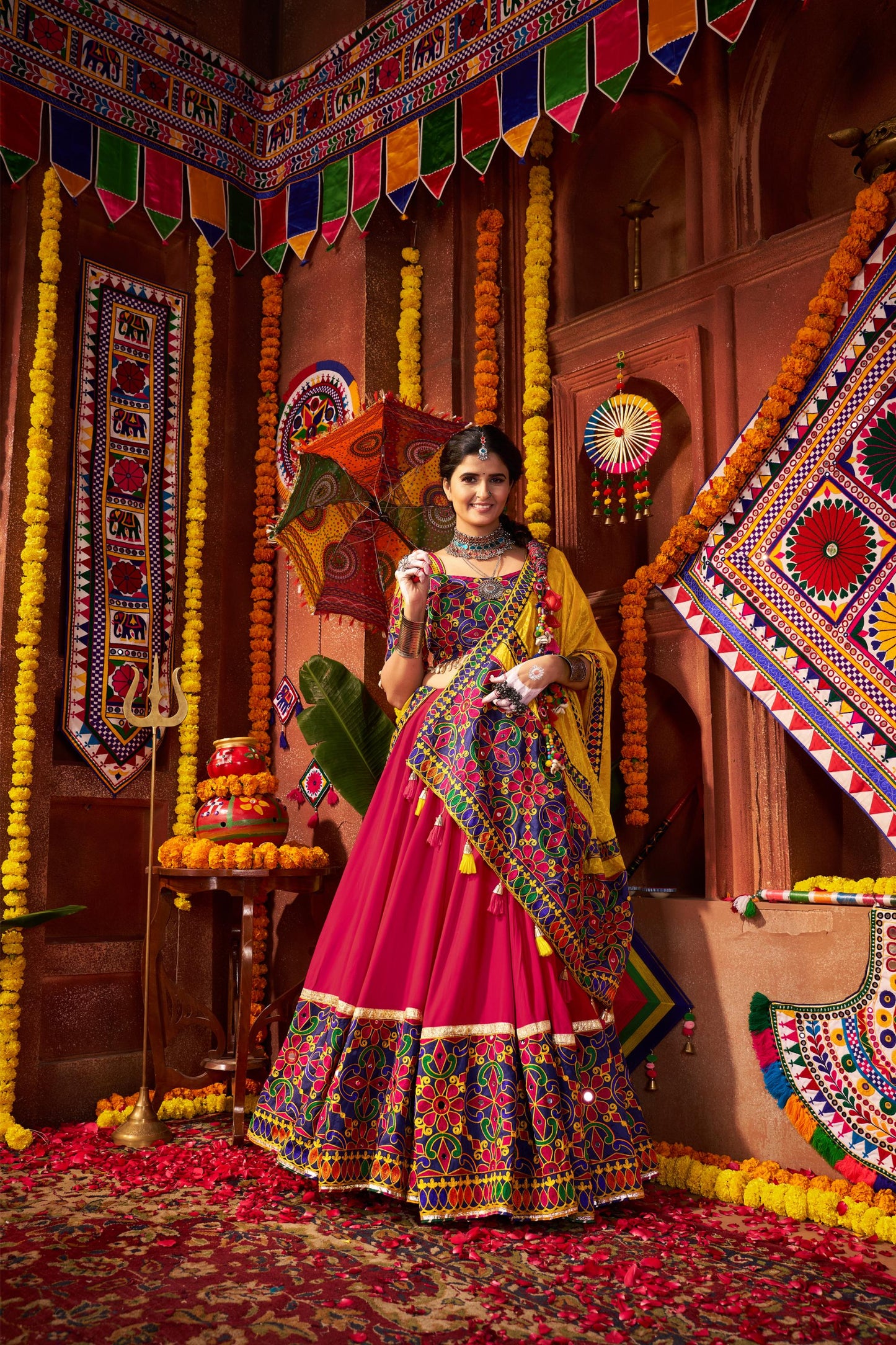 Multi Color Viscose Cotton & Muslin Mirror Work Navratri Chaniya Choli