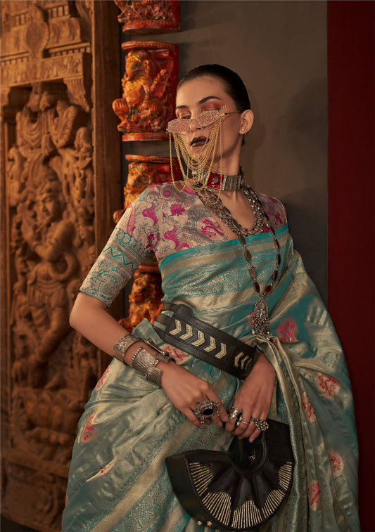 Forest Green Kanwal Zari Handloom Saree