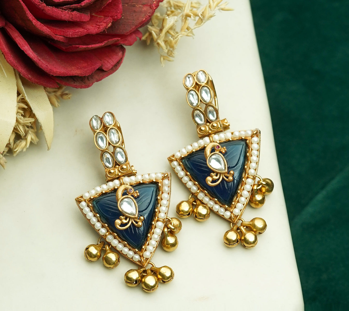 Kundan Pushback Antique Gold Ghungroo Earrings