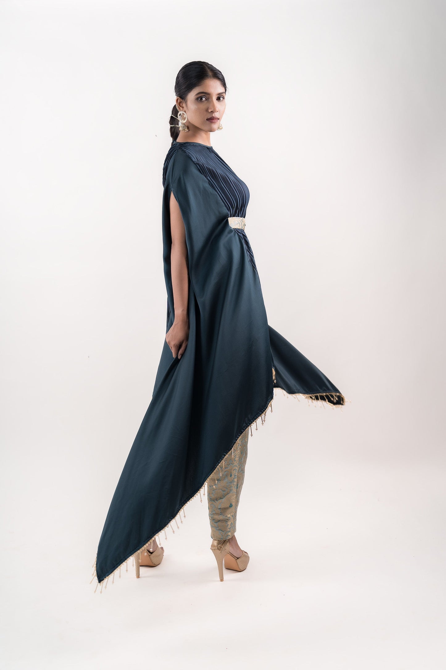 Asymmetric Teal Blue Kaftan paired with Ideal Brocade Pants and Belt