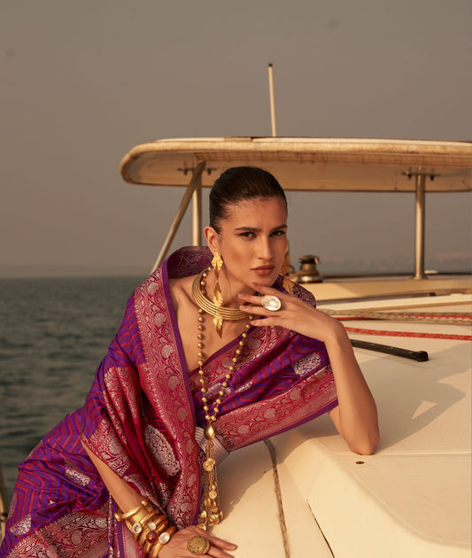 Deep Purple Kingston Pure Satin Nylon two tone saree