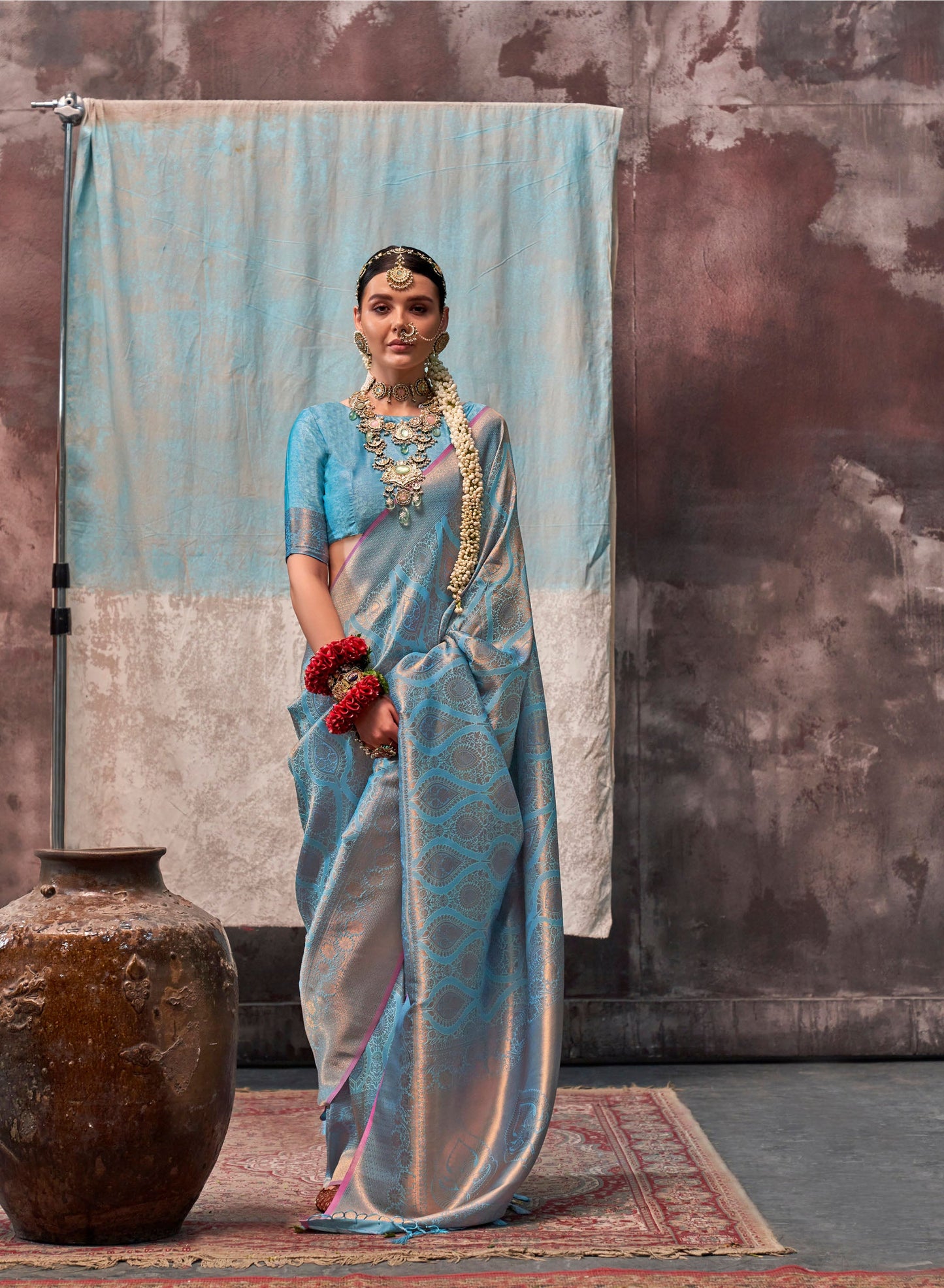 Sky Blue Kaala Savoy Handloom Silk Saree
