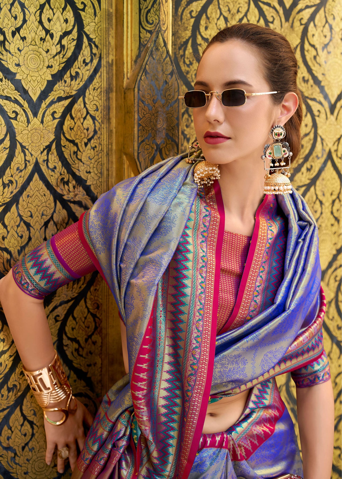 Blue Rajmata Tissue Silk Saree with Zari weaving