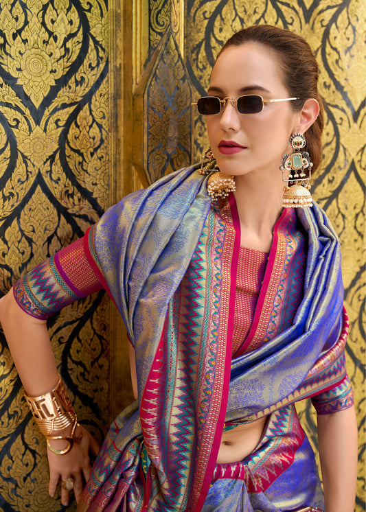 Blue Rajmata Tissue Silk Saree with Zari weaving