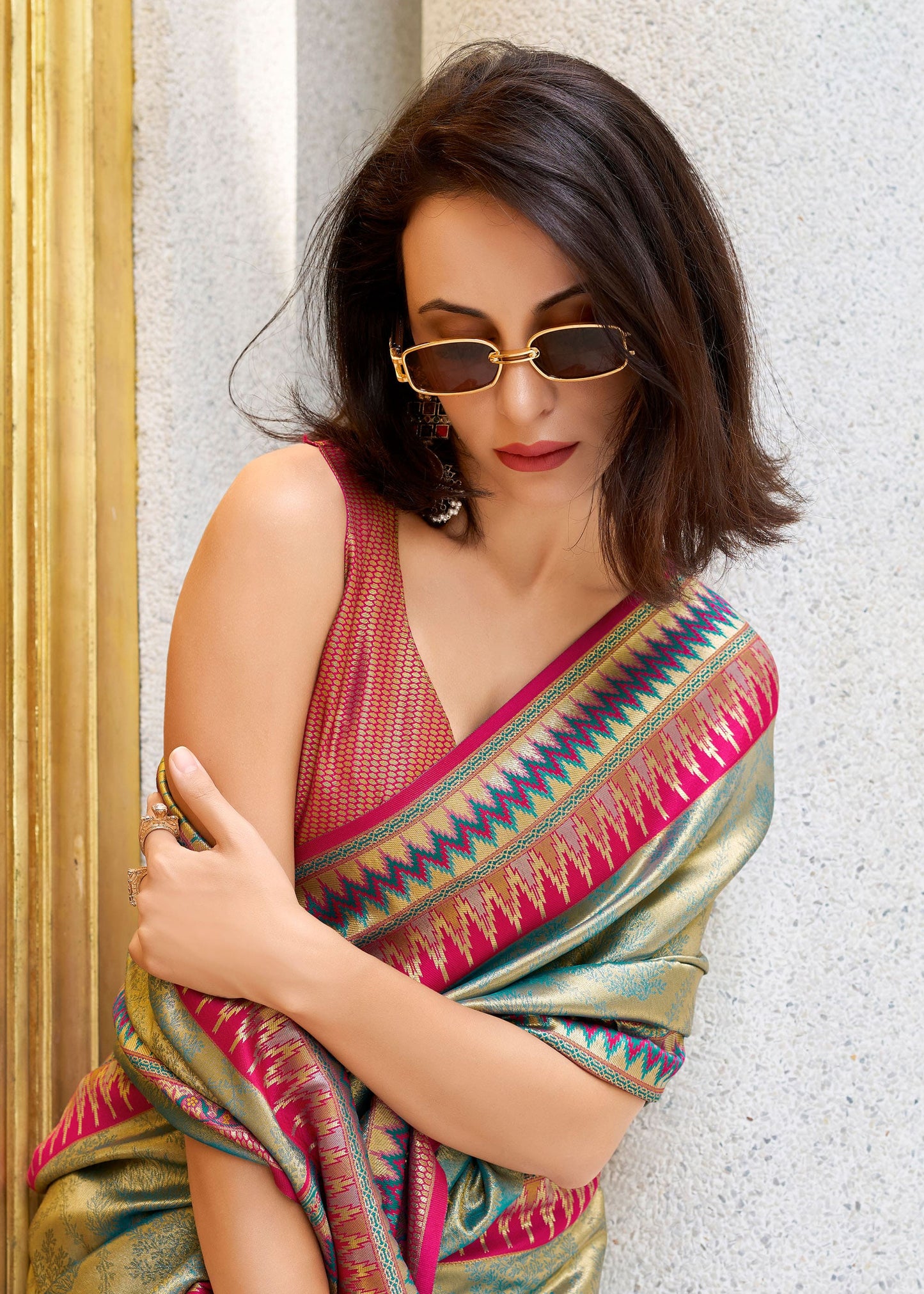 Green Rajmata Tissue Silk Saree with Zari weaving
