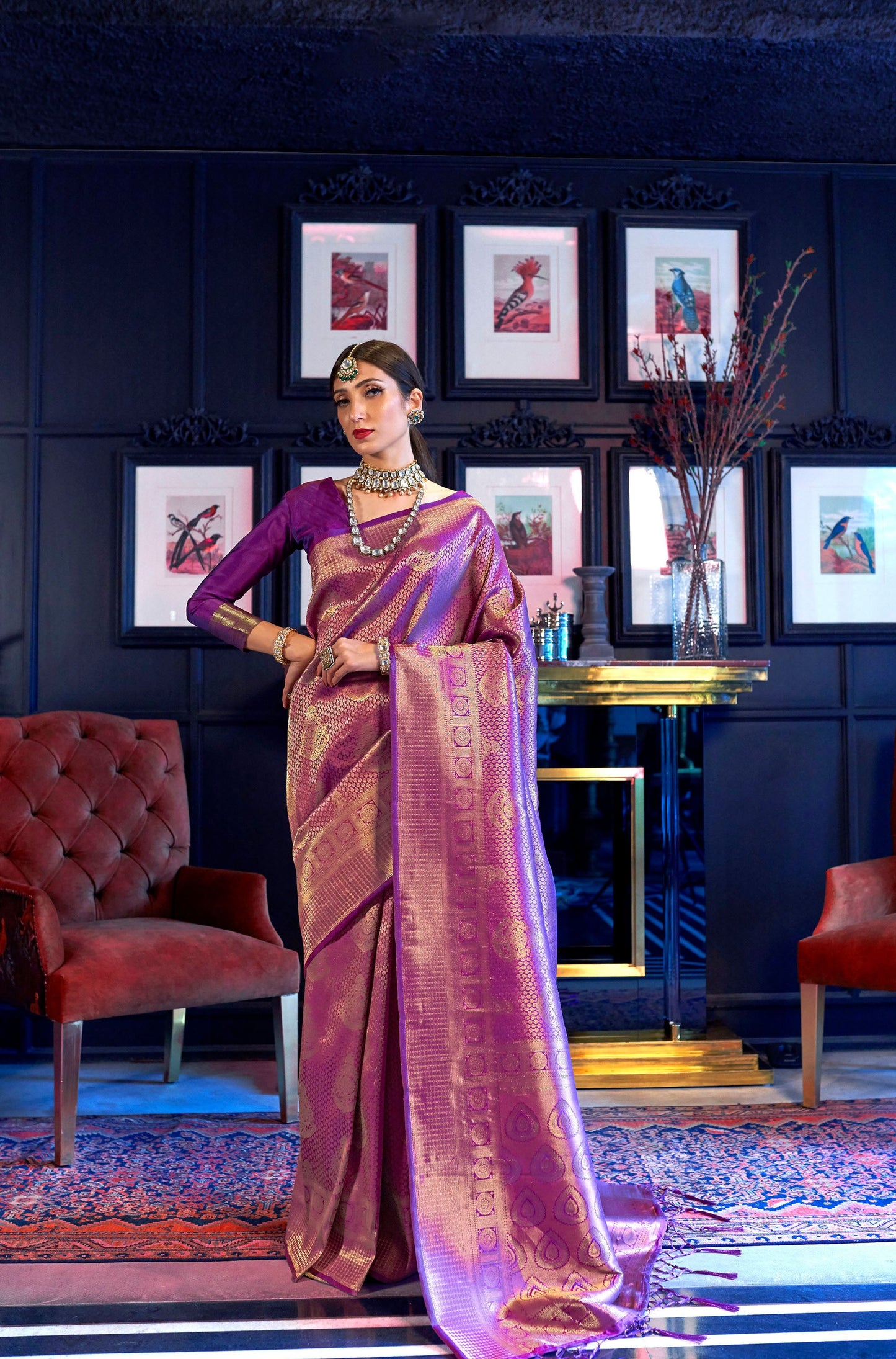 Purple Kandini Silk Handloom Saree