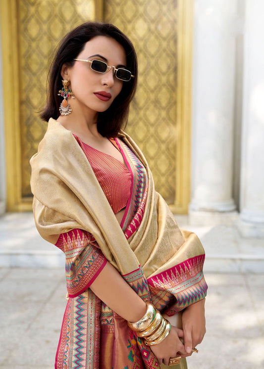 Cream Rajmata Tissue Silk Saree with Zari weaving