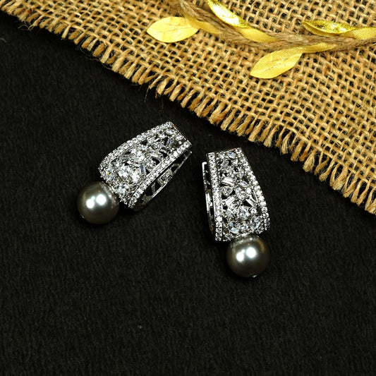 Zevar Club Rhodium-Plated Handcrafted Cubic Zirconia & Black Pearl Drop Earrings