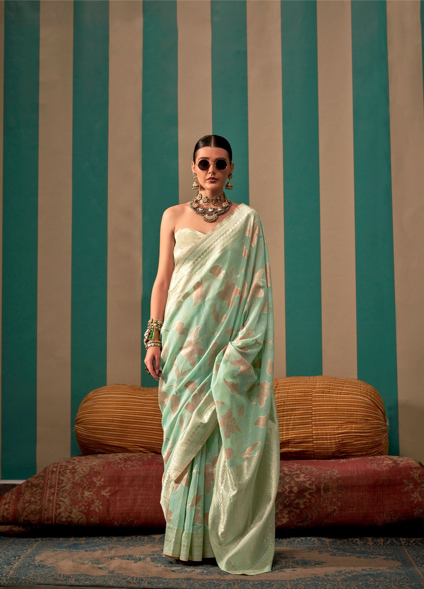 Green Kapri Linen Handloom Silk Saree