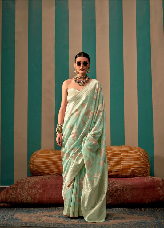 Green Kapri Linen Handloom Silk Saree