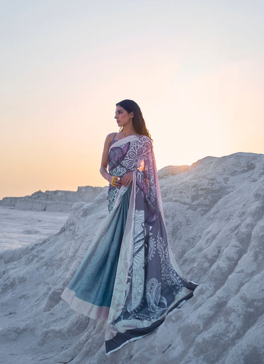 Grey Kasa Digital Print Saree