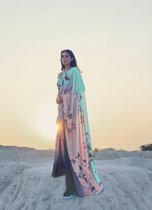 Light Pink Kasa Digital Print Saree