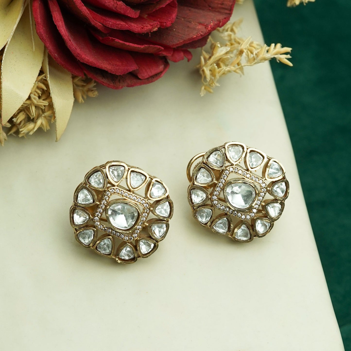 Fiza Square Shaped Kundan Studs