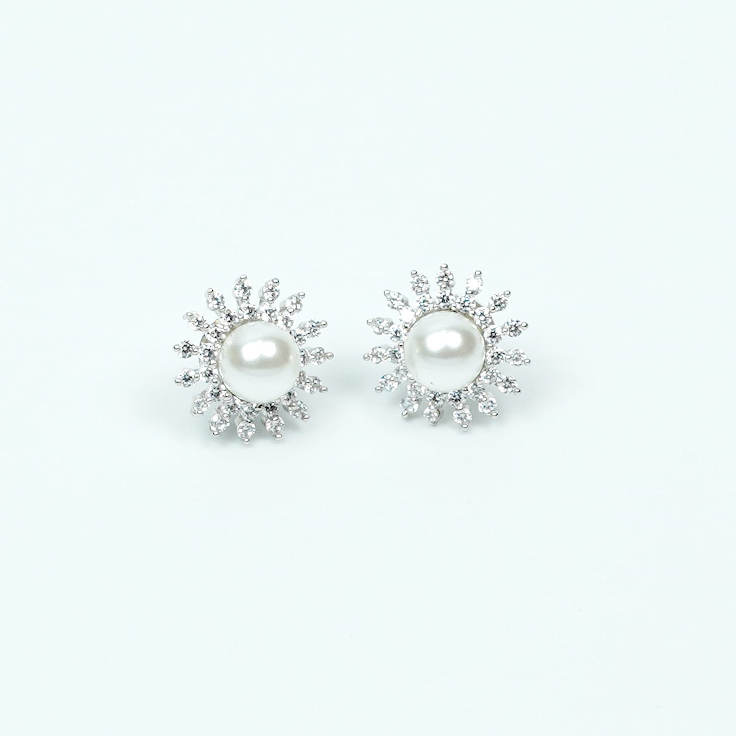 Zevar Club 18K Gold-Plated White Pearl & Cubic Zirconia Floral Stud Earrings in Silver Tone
