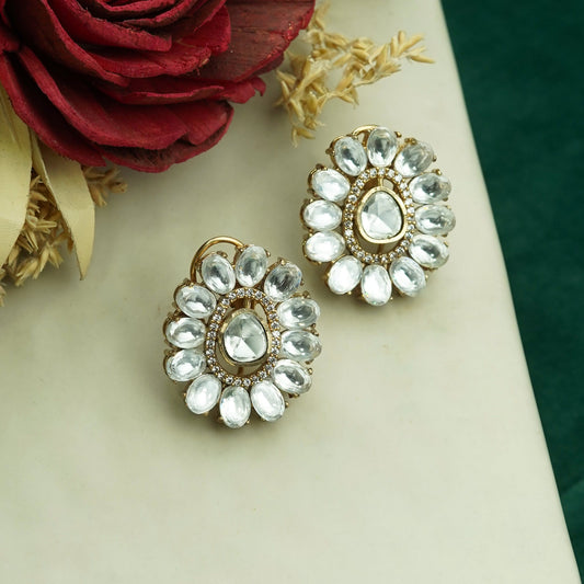 Pushback Flower Kundan Earrings