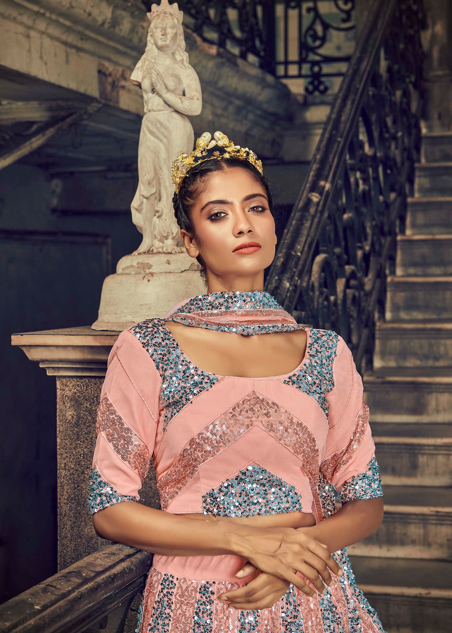 Ravishing Peach Color Net Lehenga Choli