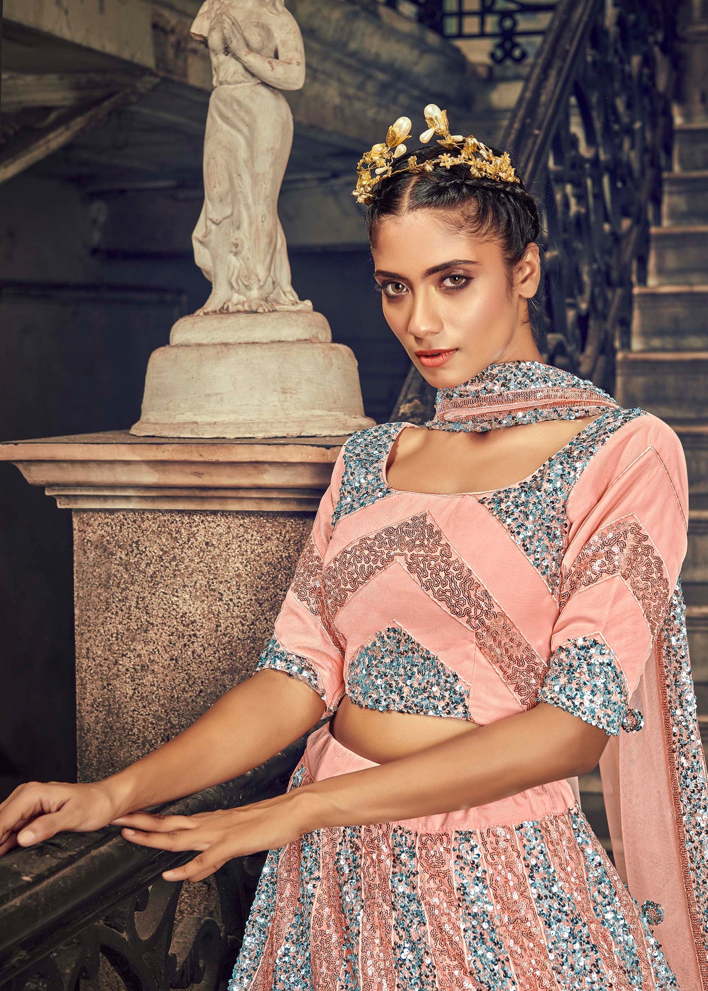 Ravishing Peach Color Net Lehenga Choli