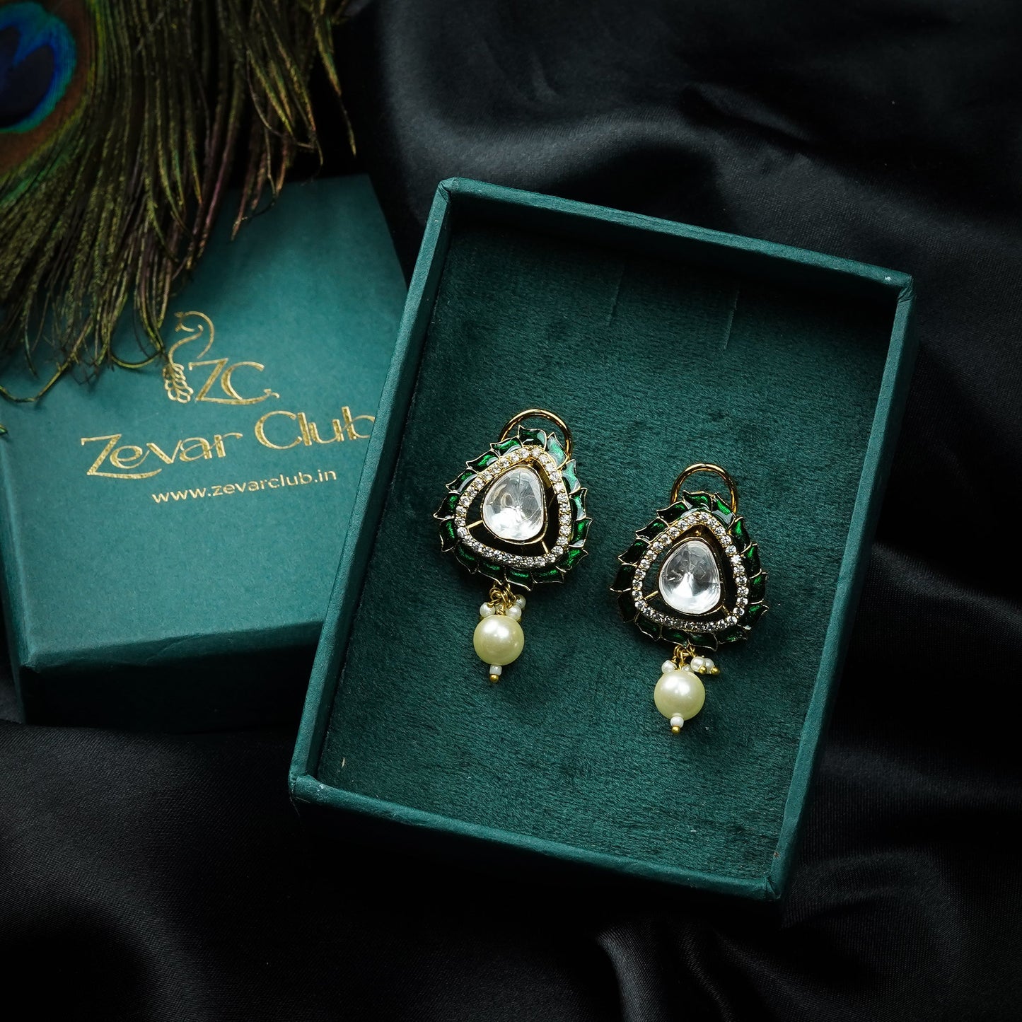 Trikon Pearl Drop Polki Earrings