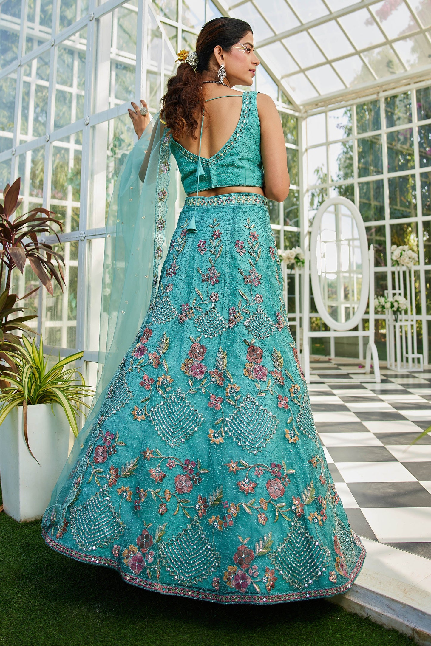 Lime Green net with Coding & Zarkan embroidery Lehenga choli & Dupatta