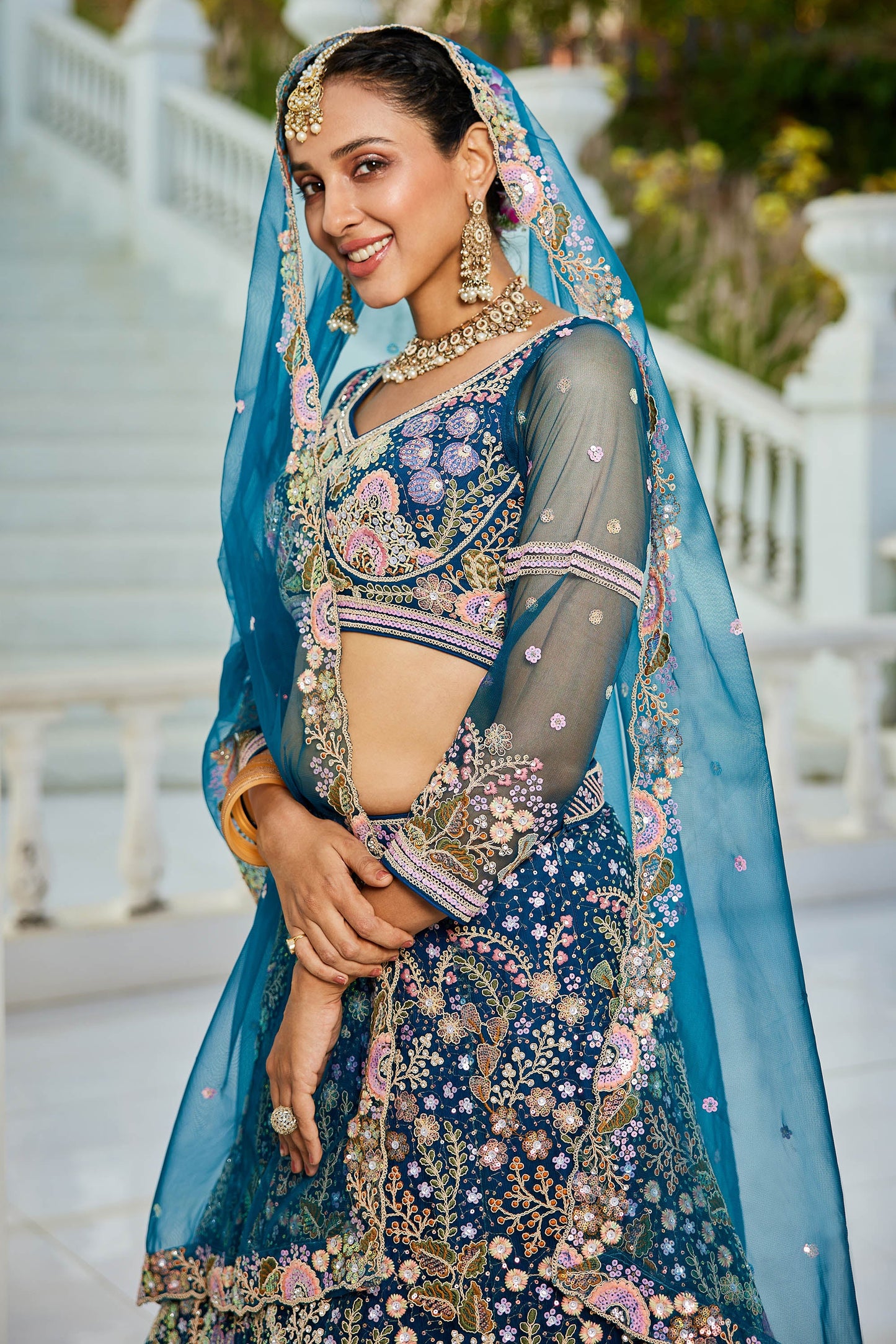 NavyBlue net with Coding & Zarkan embroidery Lehenga choli & Dupatta