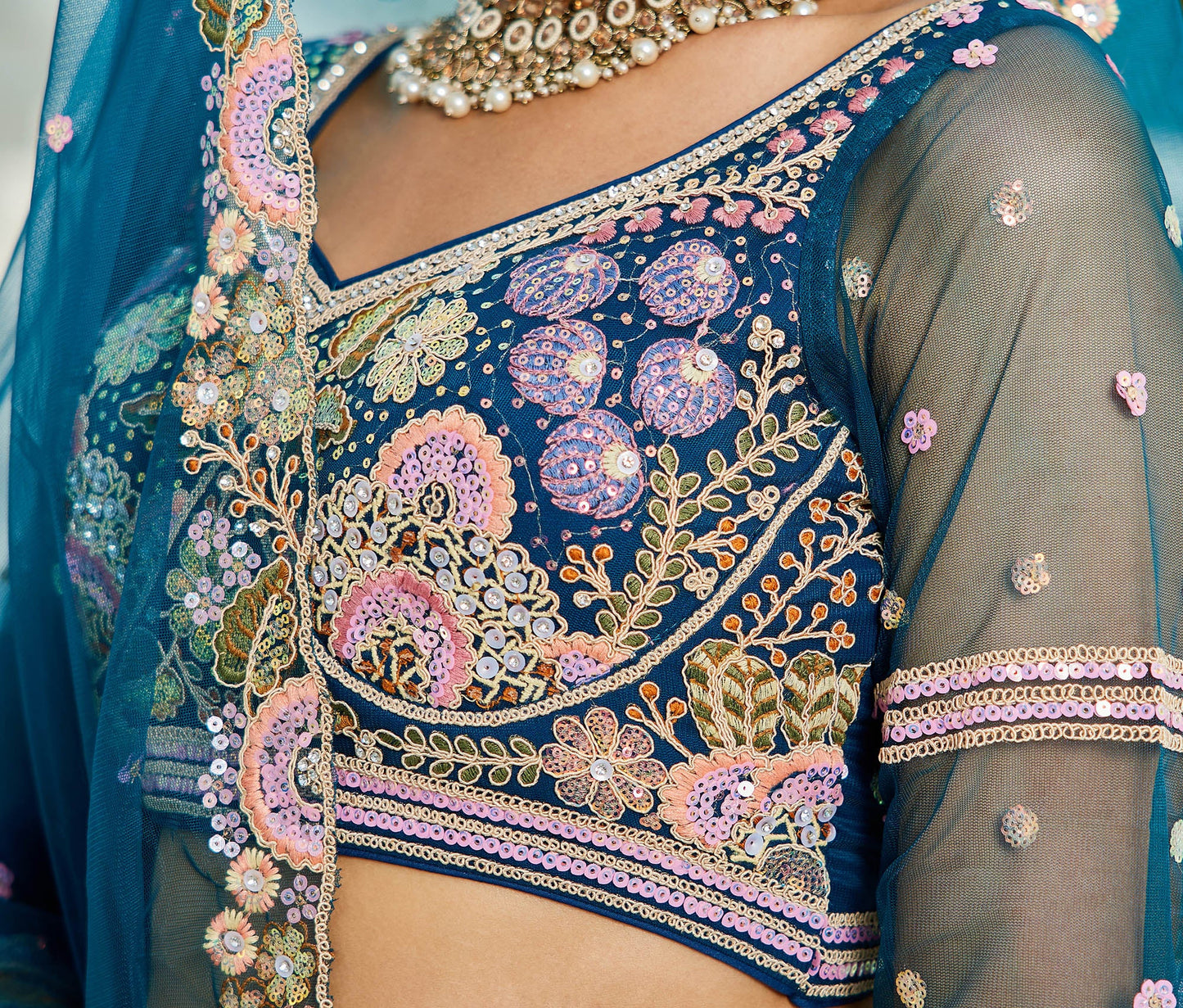 NavyBlue net with Coding & Zarkan embroidery Lehenga choli & Dupatta