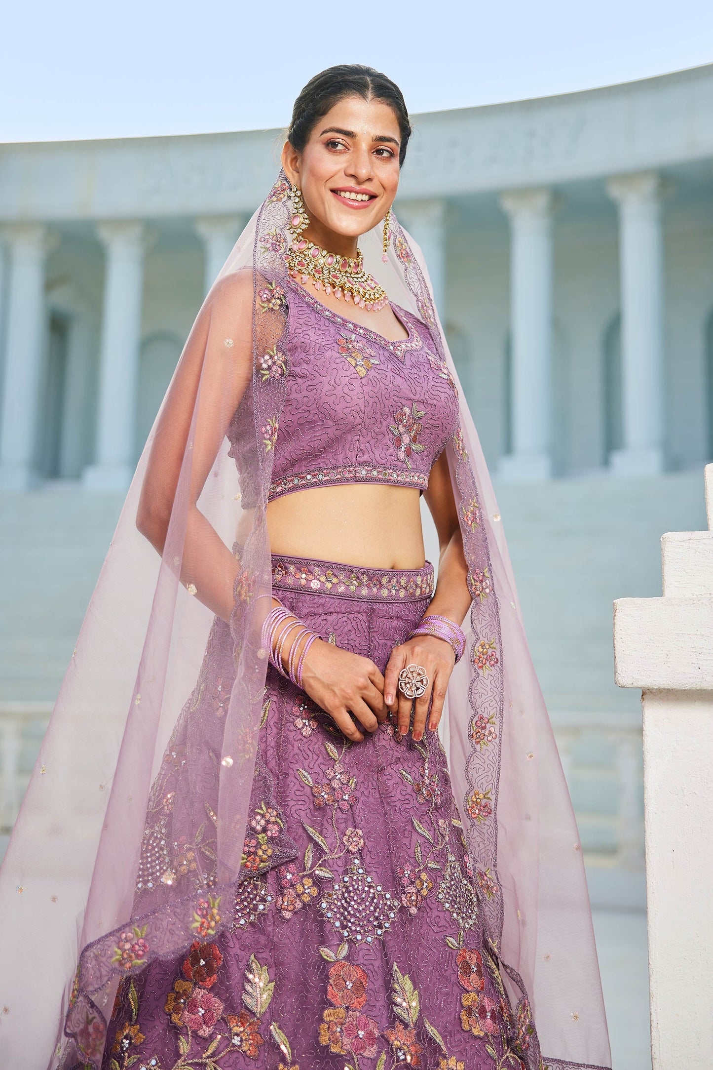 Purple net with Coding & Zarkan embroidery Lehenga choli & Dupatta