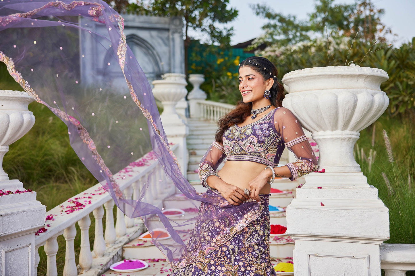 Purple net with Coding & Zarkan embroidery Lehenga choli & Dupatta