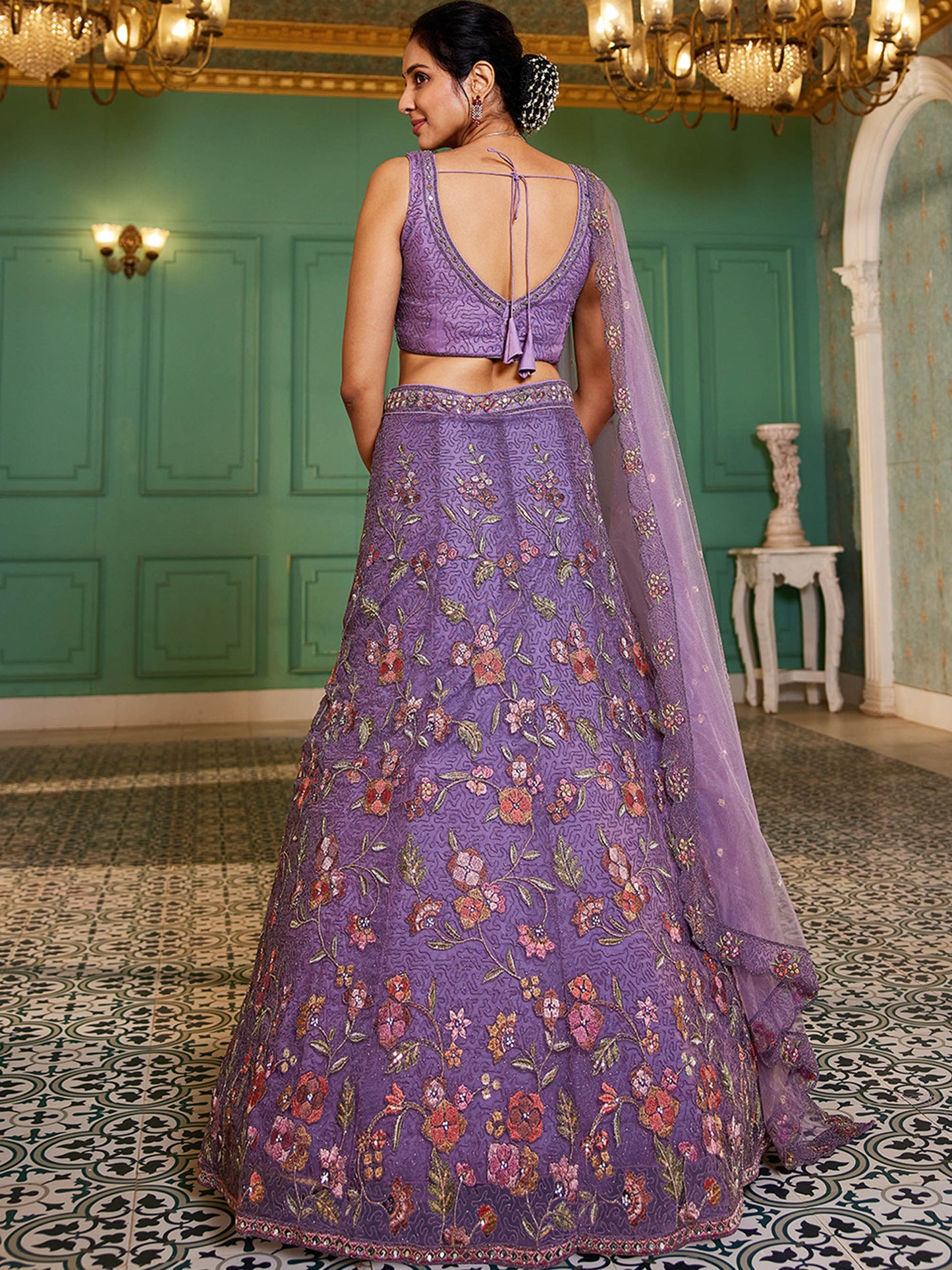 Purple net with Coding & Zarkan embroidery Lehenga choli & Dupatta