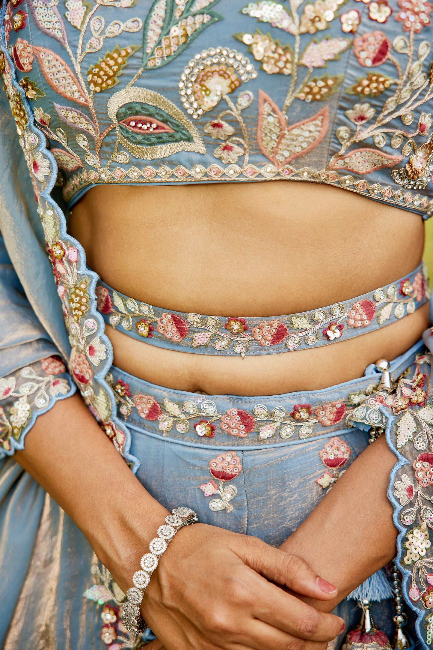 Blue colour Tissue Fabric with Sequinse & Thread embroidery Lehenga choli & Dupatta