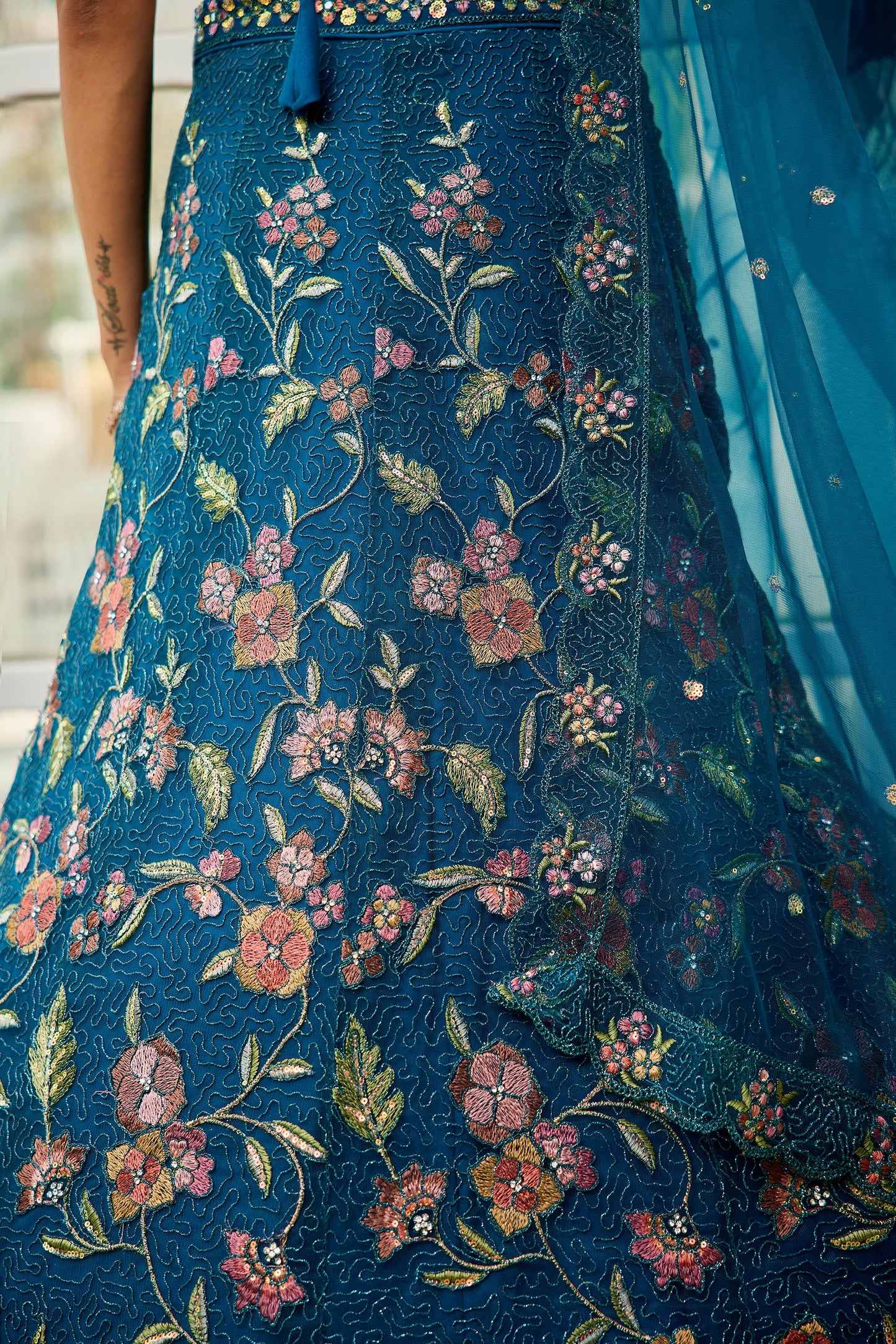Navy blue net with Coding & Zarkan embroidery Lehenga choli & Dupatta