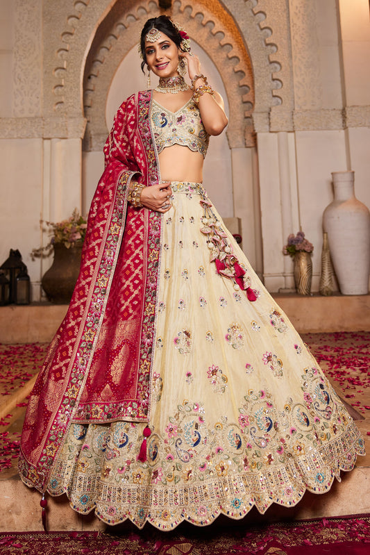 Pink colour Tissue Sequins embroidery Lehenga choli & Dupatta