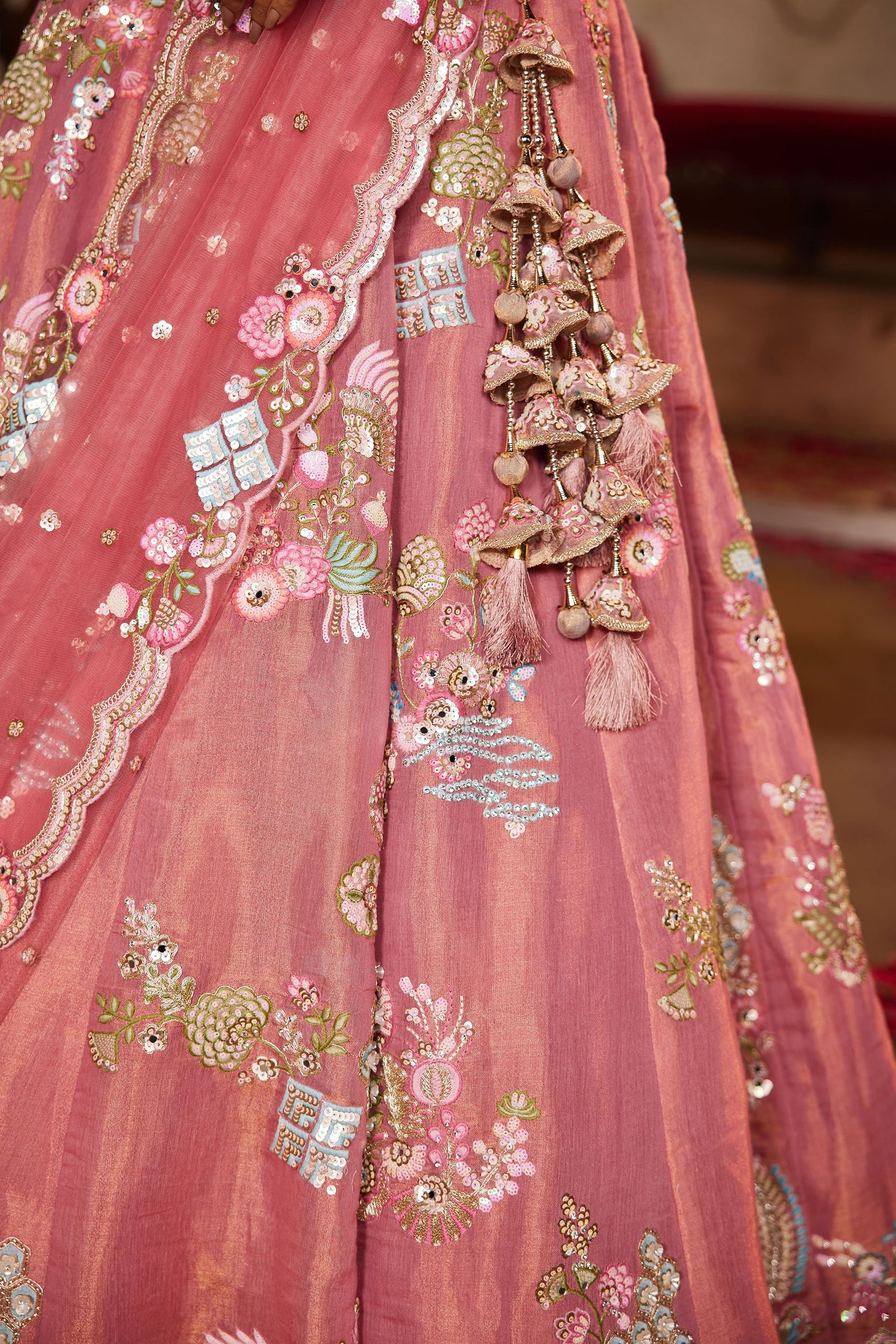 Pink Net Sequins embroidery Lehenga choli & Dupatta