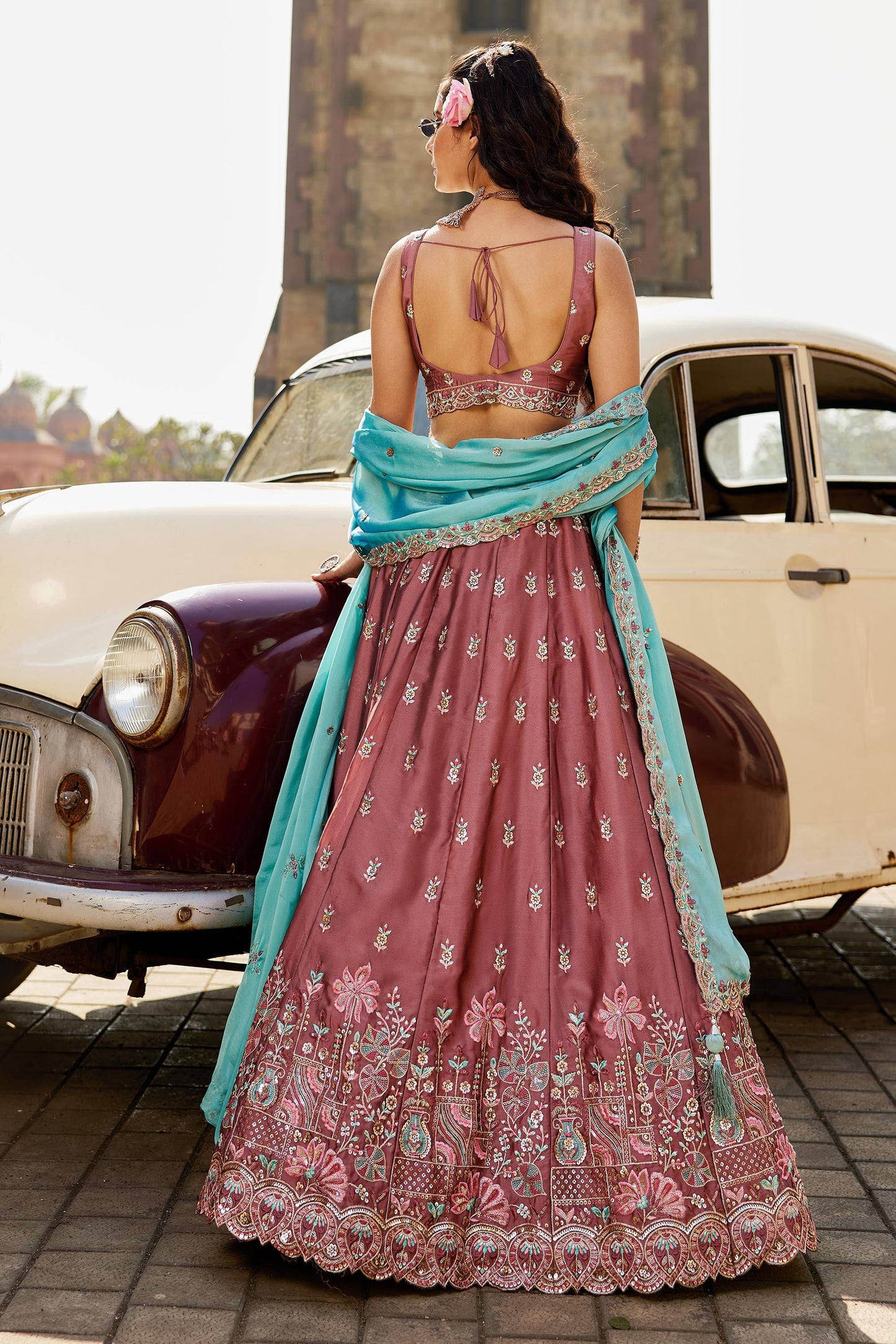 Rose gold Georgette Sequins embroidery Lehenga choli & Dupatta