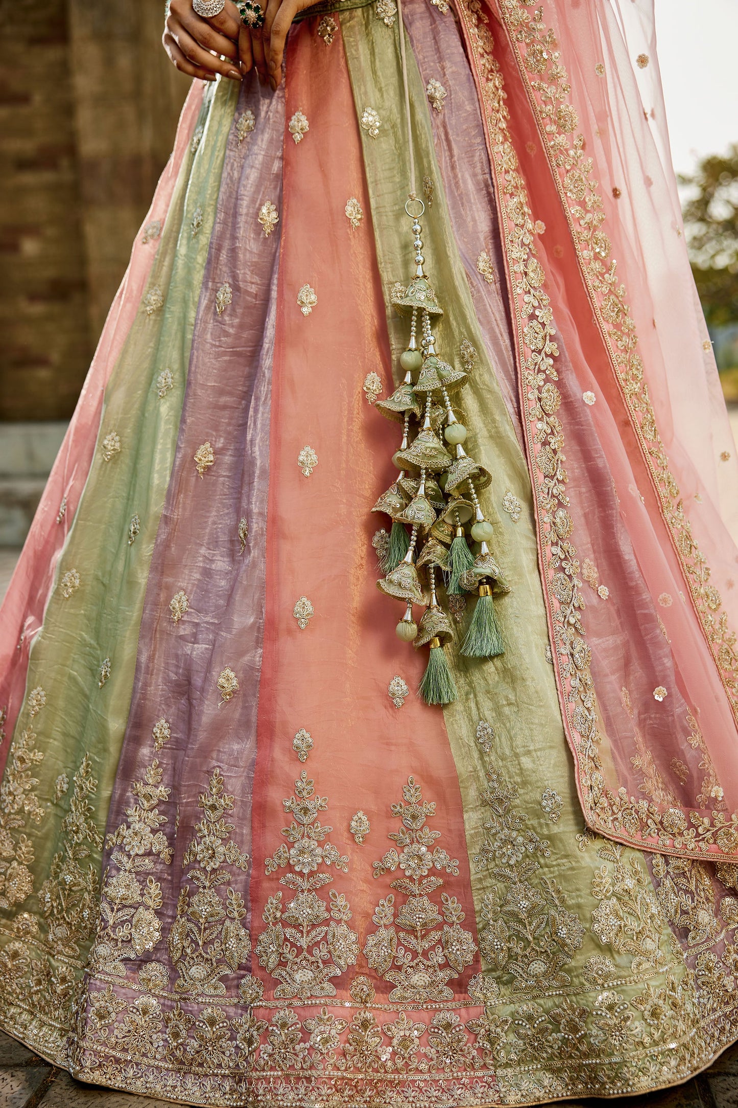Multi colour Tissue Sequins embroidery Lehenga choli & Dupatta